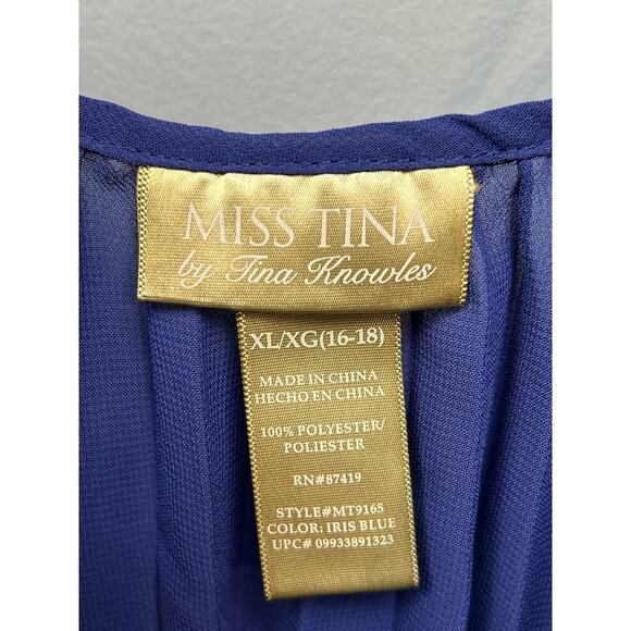 Miss Tina By Tina Knowles Tank Top XL 16-18 Box Pleats Purple Sleeveless Sheer - Picture 4 of 6